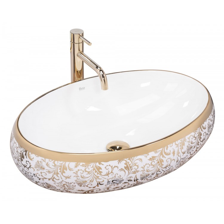 Накладной умывальник Rea Meryl White/Gold